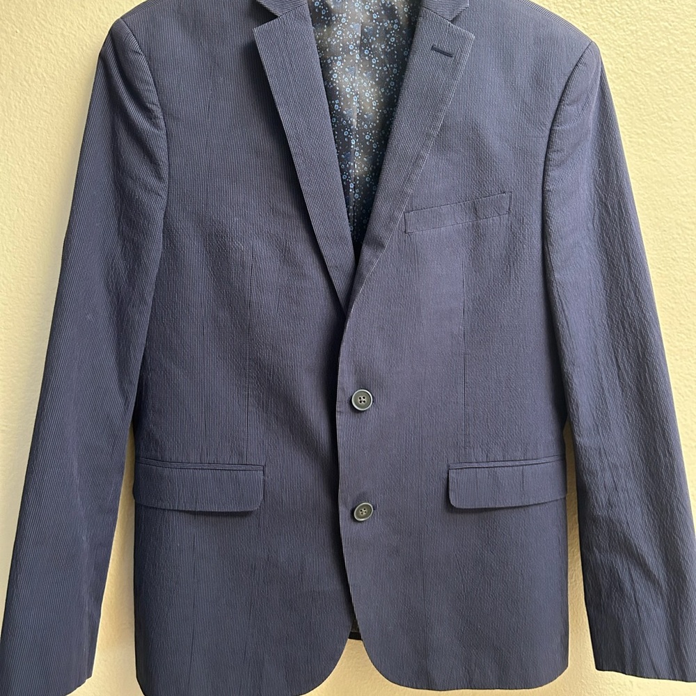 Bar III Men's Slim Fit Blue Textured Blazer Jacket Size 40 S with Floral Lining